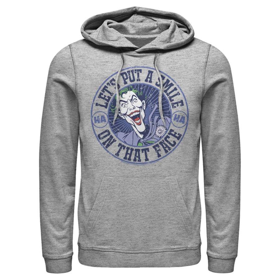 Batman Men’s Joker Let’s Put a Smile On That Face  Lightweight Hoodie