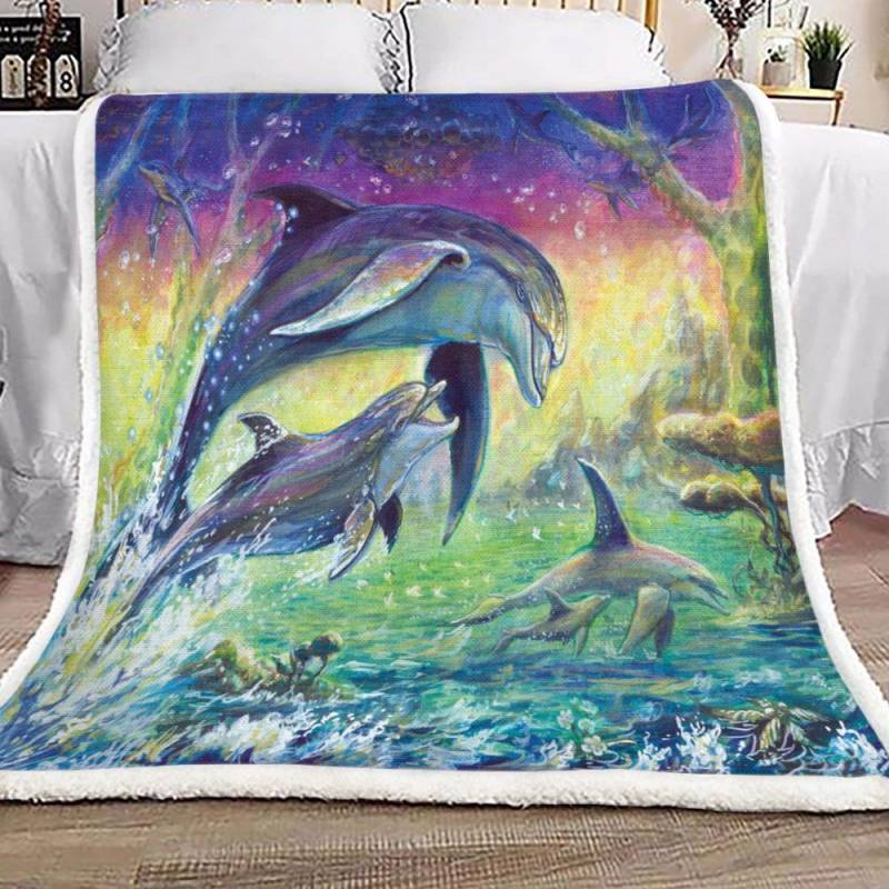 Dolphin Jump On The Sea DN1701090S Sherpa Fleece Blanket