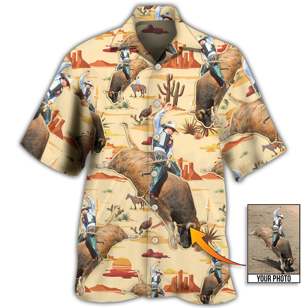 Cowboy Bull Riding Tropical Custom Photo Hawaii Shirt Ha12114