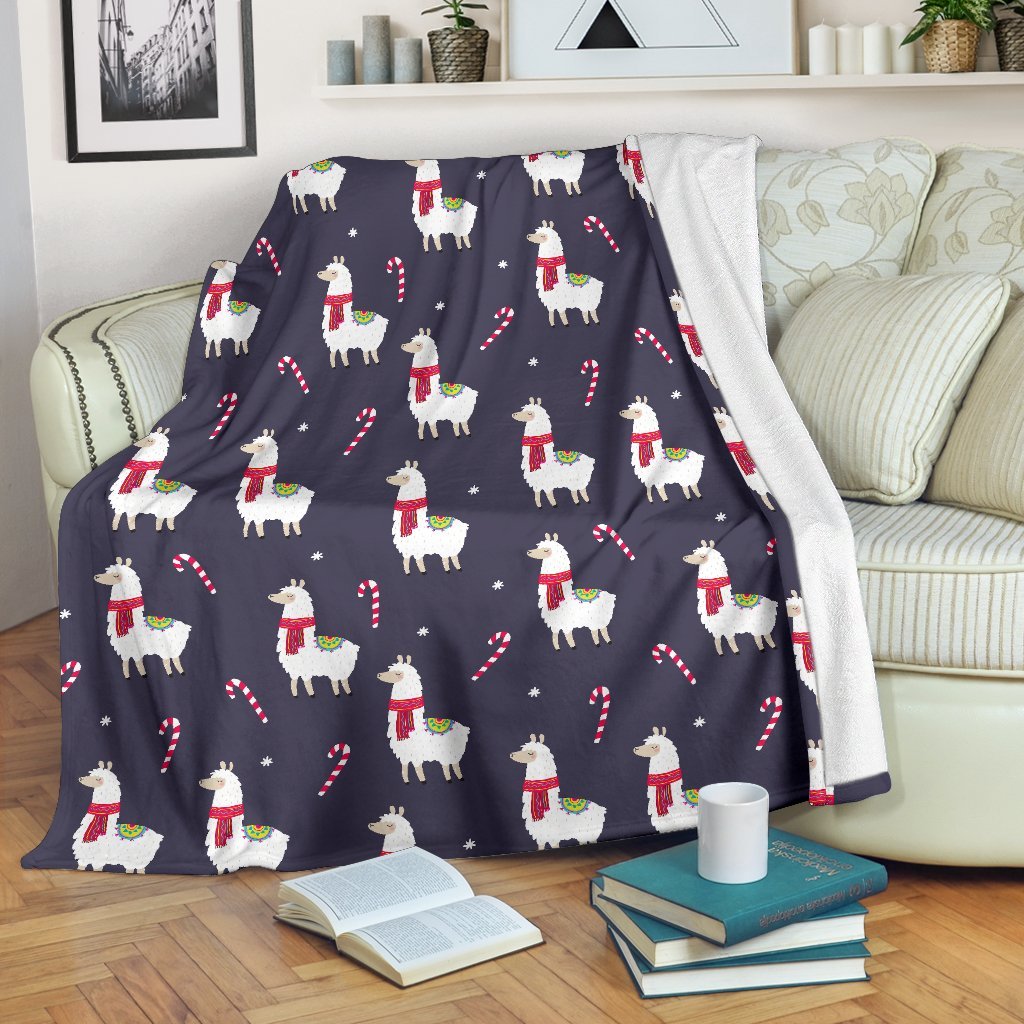 Llama With Candy Cane Themed Print Blanket