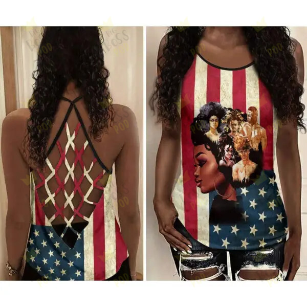 African American Girl 3D All Over Printed Camisole Criss-Cross Tank Top All Over Printed