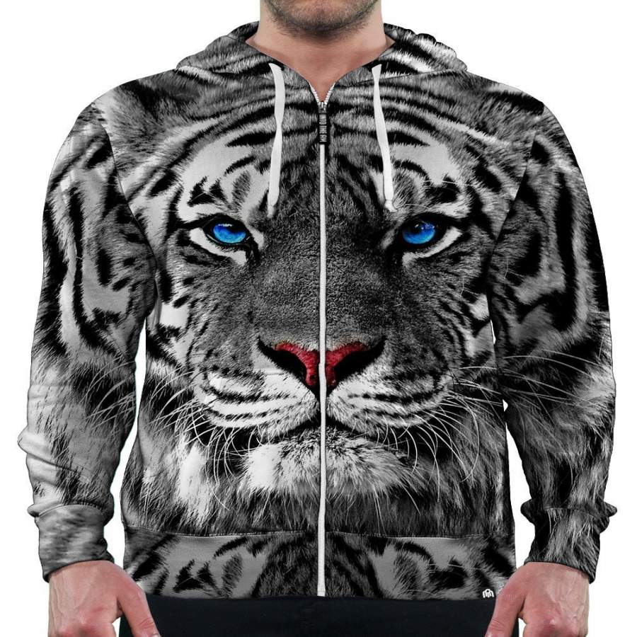 White Tiger Zip-Up Hoodie