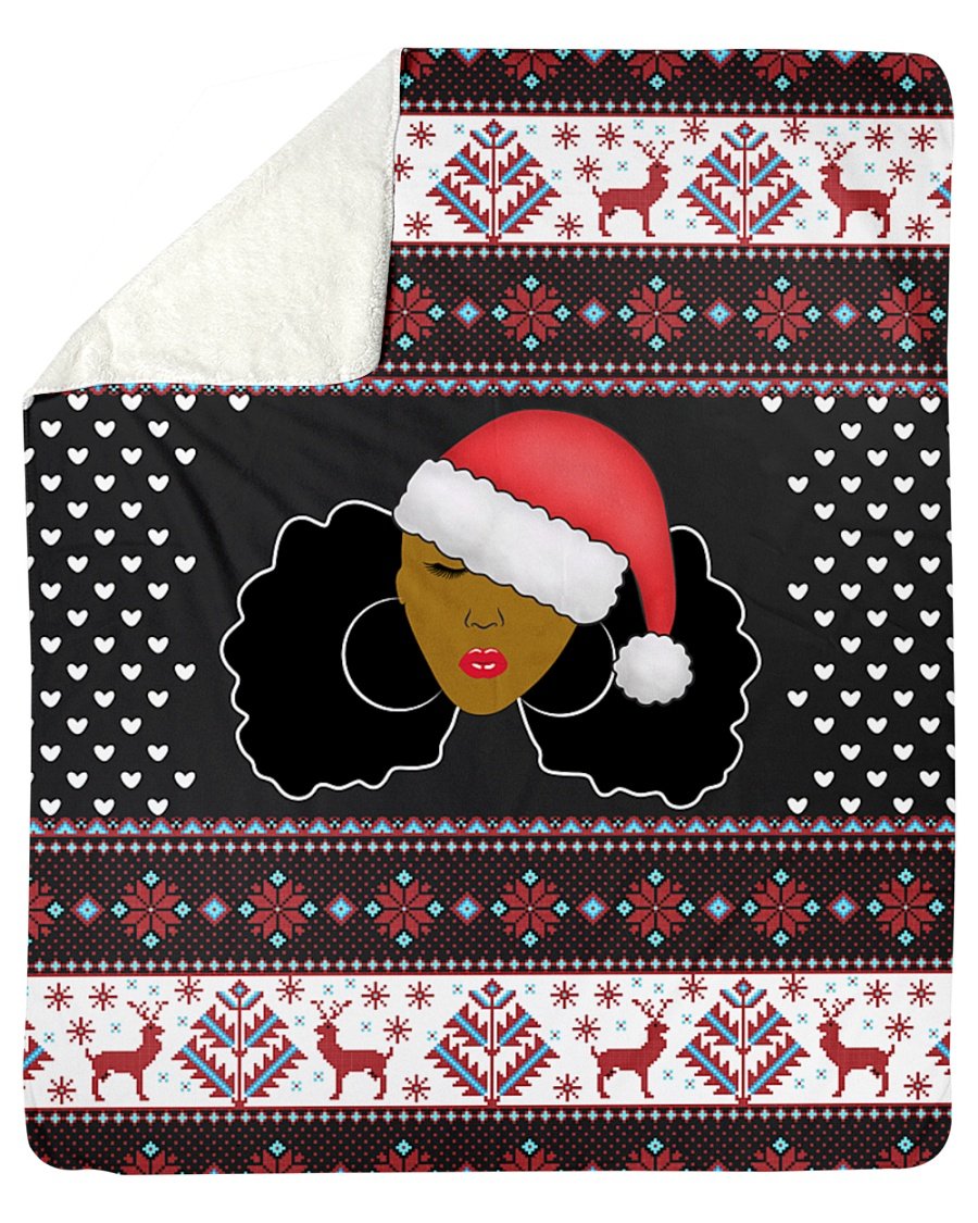 Melanin Black Women Christmas Style Ugly 3D Sherpa Fleece Blanket Print 3D, Unisex, Kid, Adult