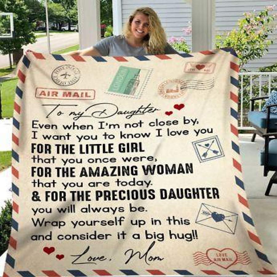 Fleece Blanket to My Daughter Letter Printed Quilts Personalized Air mail Blanket from Mom Dad Healing and Positive Energy Blanket Encourage and Brave Fleece Blanket Gift for daughter