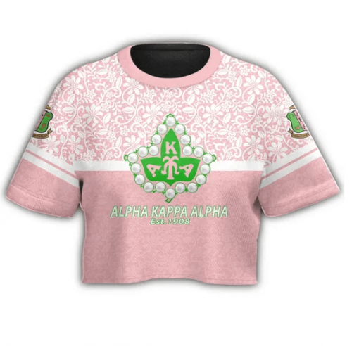 Alpha Kappa Alpha Est 1908 Sister Flower Pattern Light Pink Crop Top T Shirt