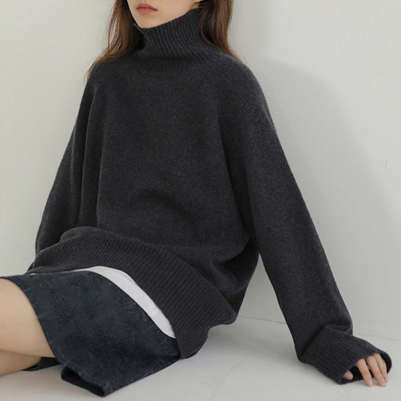 Turtleneck Cashmere Sweater Women Korean Style Knitted Pullovers Autumn Winter Casual Loose Solid Sweater 2022 alx