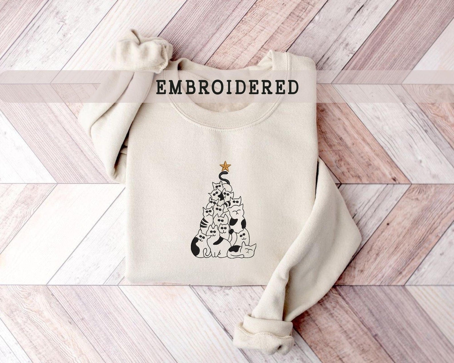 Christmas Cats Embroidered Sweatshirt 2D Crewneck Sweatshirt All Over Print Sweatshirt For Women Sweatshirt For Men Sws5254