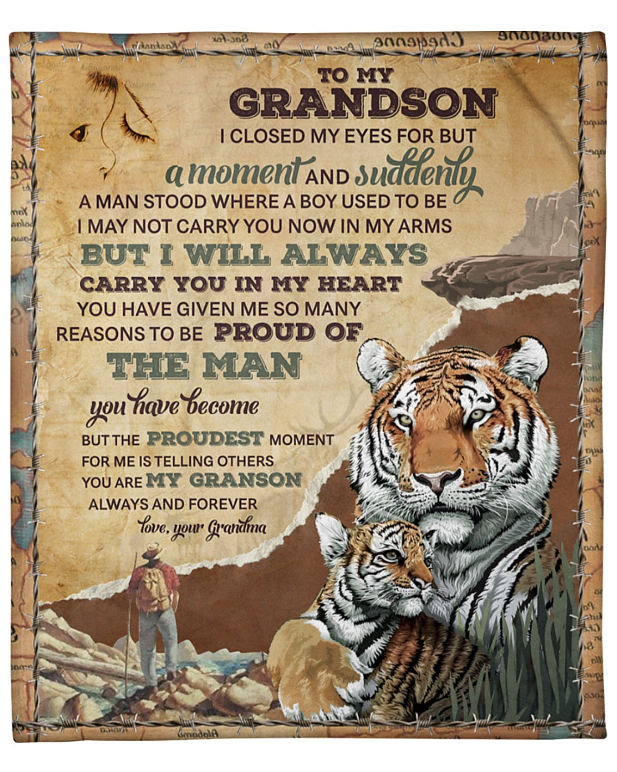 To My Grandson, I Will Always Carry You In My Heart, Lion, Grandma, Gift For Grandson, Sherpa Blanket