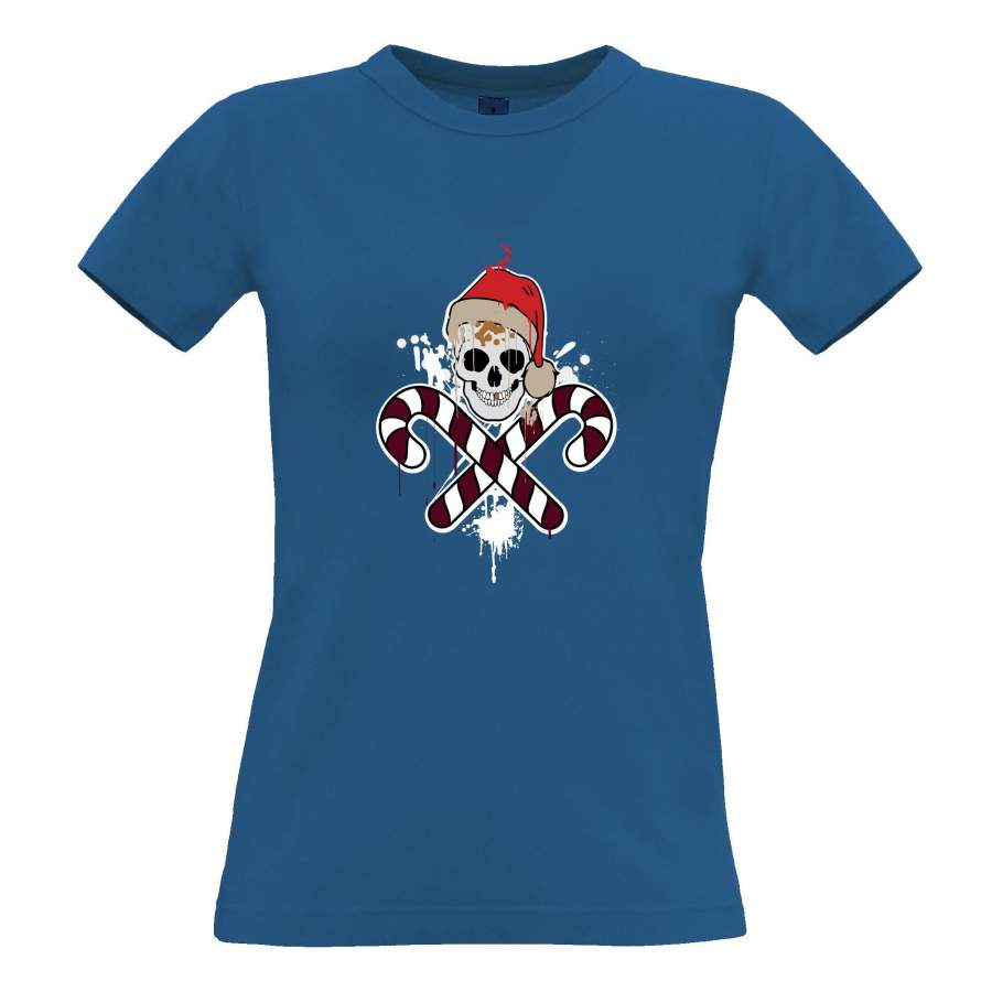 Spooky Christmas Womens TShirt Skull And Cross Candy Canes