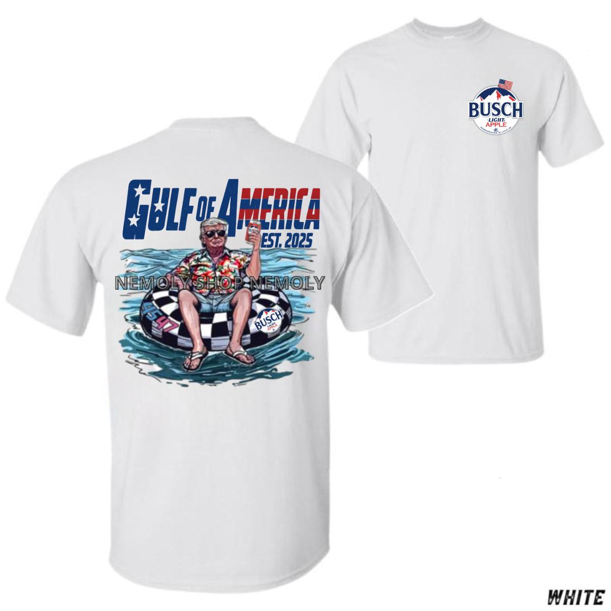 Trump Busch Light Apple T-Shirt, Gulf of America T-Shirt, EST. 2025 Patriotic Floatie Graphic, 4th of July T-Shirt, Fun Summer Tee for Beer & Freedom Fans