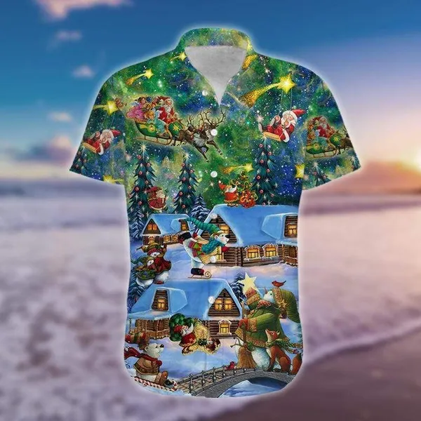 Magic Christmas Night Green Blue Galaxy Hawaii Shirt For Men Women Adult Ha14826