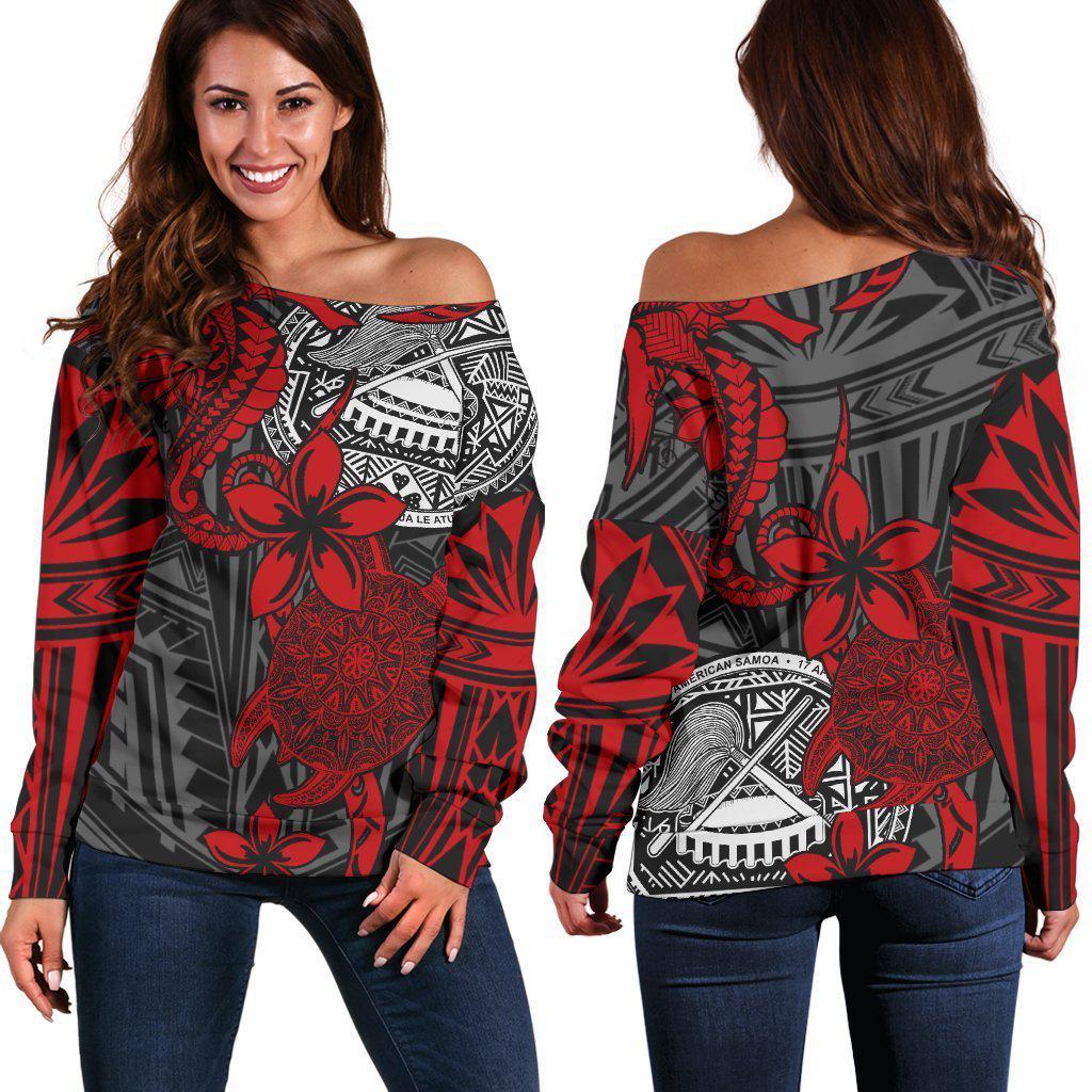 American Samoa Red Seahorse Turtle Floral Pattern shoulder sweater