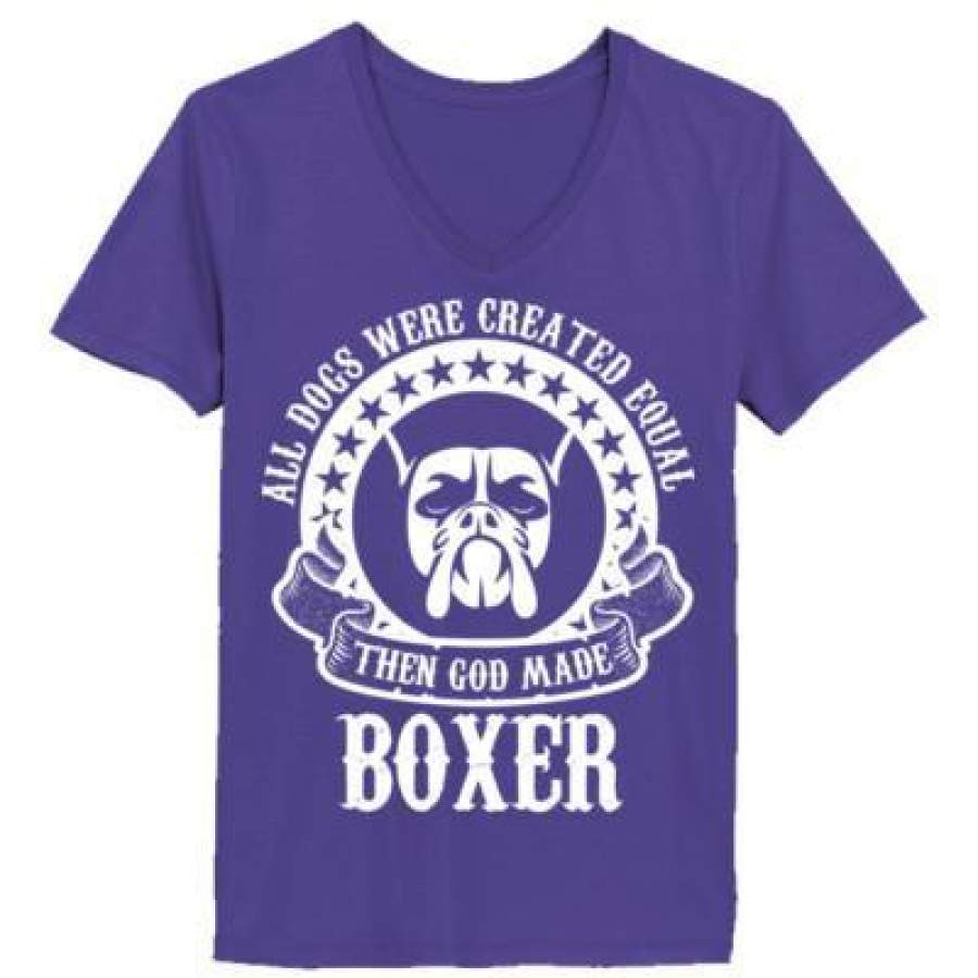 AGR All Dogs Were Created Equal God Made Boxer – Ladies’ V-Neck T-Shirt