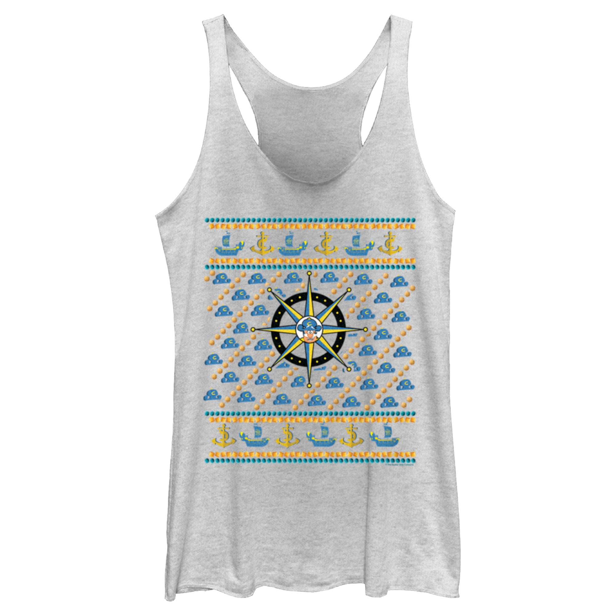 Women’S Cap’N Crunch Blue And Gold Sweater Print Racerback Tank Top