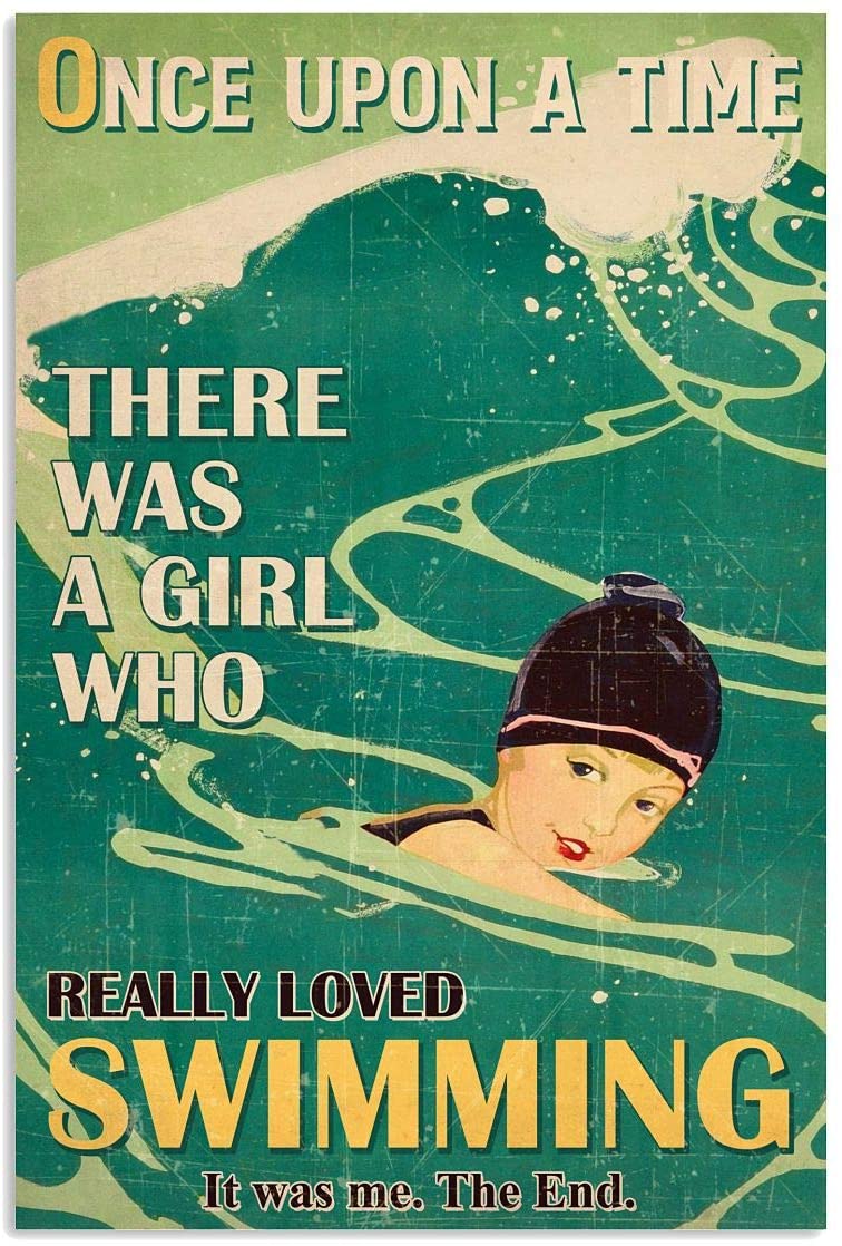 Vintage Girl Loved Swimming Poster Art Print      Home Decor Gift For Family Friend On Birthday