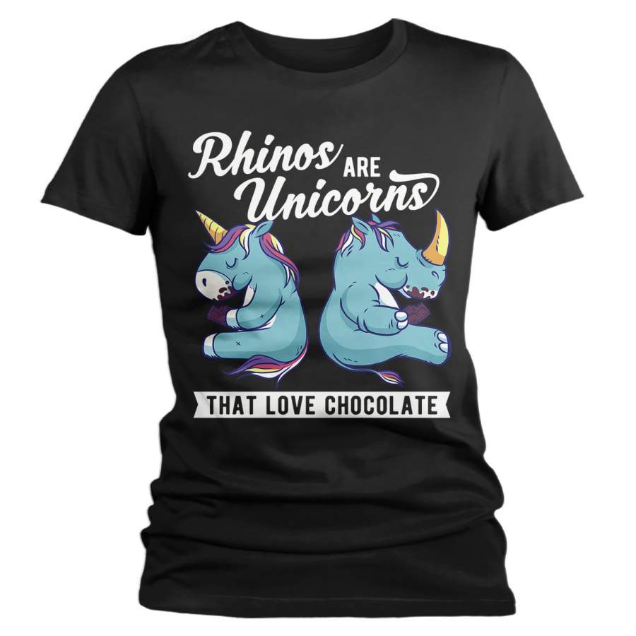 Women’s Funny Unicorn T-Shirt Rhino TShirt Rhinos Love Chocolate Fun Cute Graphic Tee Unicorn Shirts