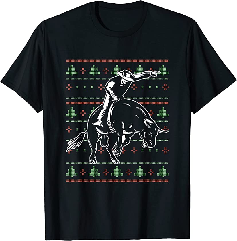 Ugly Christmas X-Mas Rodeo Santa Claus New Year Bull Riding T-Shirt