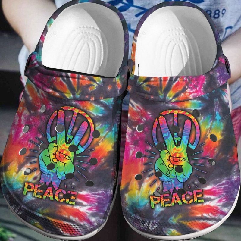 Colorful Peace Symbol Shoes Clogs Men Women – Hand Peace Shoes Clogs Gifts For Son Daughter