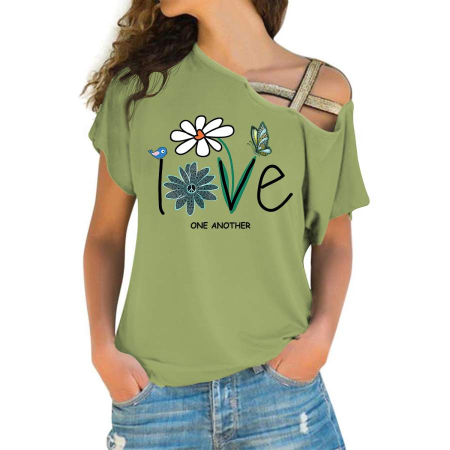 Love One Another Hippie Cross Shoulder T-Shirt
