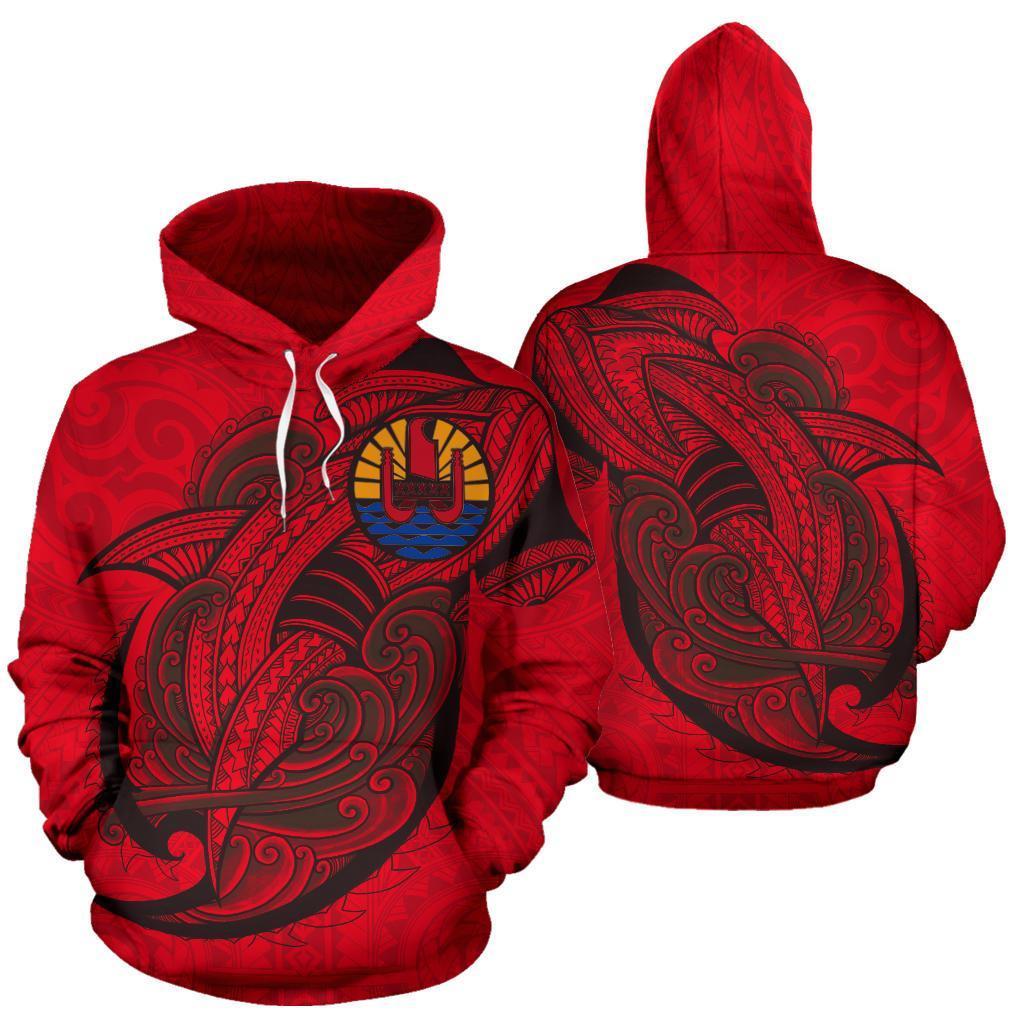 Tahiti Hoodie -Tahiti Flag Polynesian Shark Pattern Th0