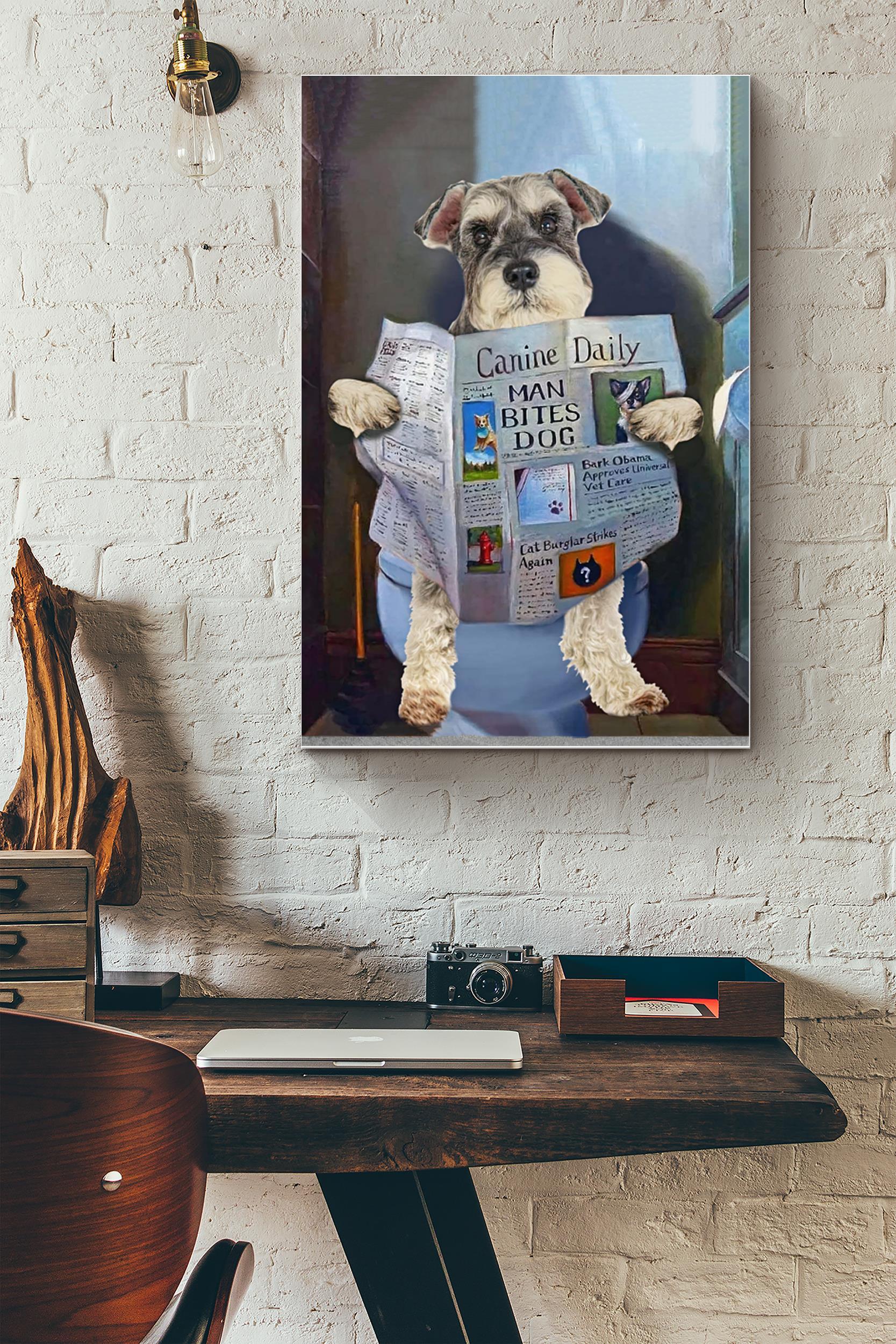 Canine Daily Man Bites Dog Poster – Animals Wall Art – Gift For Dog Lovers Puppy Fan Kids Baby Room Decor Bathroom Decor (Unframed) Poster