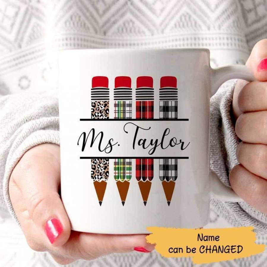 Leopard Teacher Pencil Personalized Mug