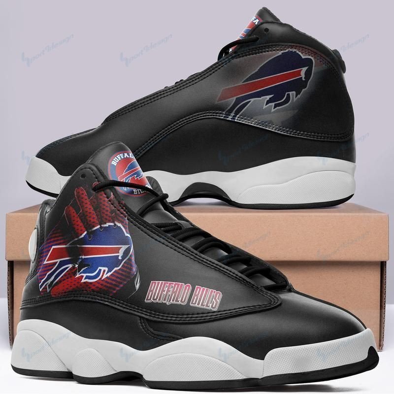 Air Jordan 13 Printing Shoes Sneaker Team Logo Buffalo Bills All Black Themed