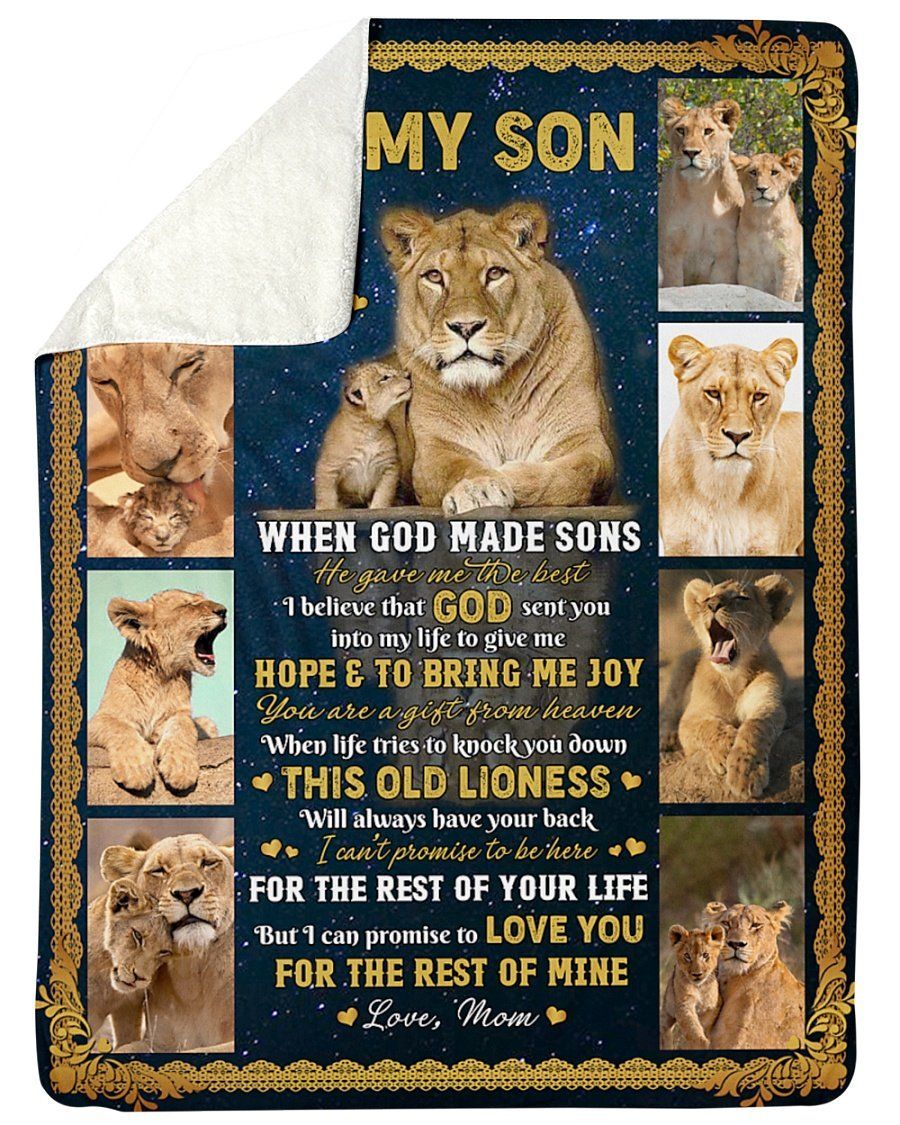 When God Made Sons Lion Fleece Blanket Mom Gift For Son Sherpa Blanket