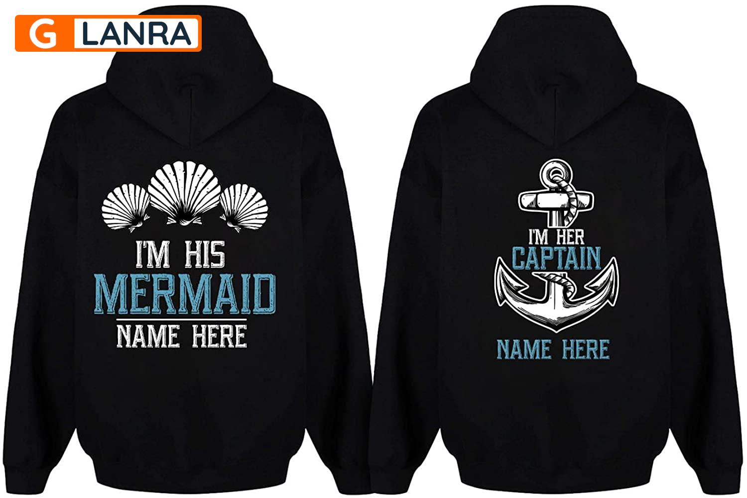 Personalized I’M His Mermaid I’M Her Captain Hoodie, Custom Mermaid Captain Couple Hoodie, Couple Hoodie, Husband Wife Unisex Sweater, Sweatshirt