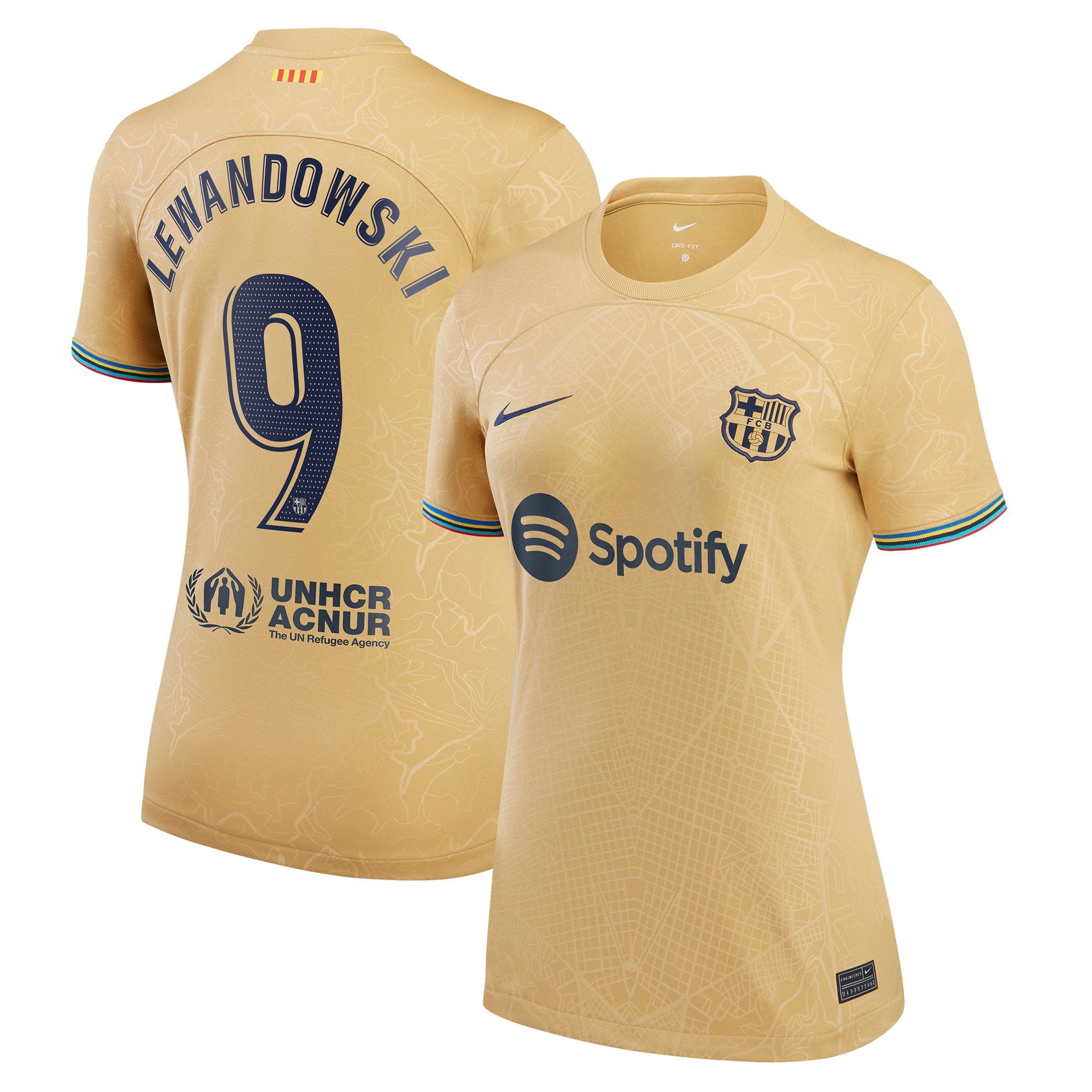 Robert Lewandowski Barcelona Women's 2022/23 Away Replica Player Jersey – Gold