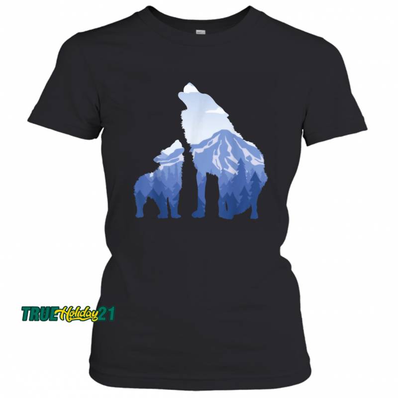 Wolf and Puppy  Mountains Nature Wilderness Winter Sports Women’s T-Shirt