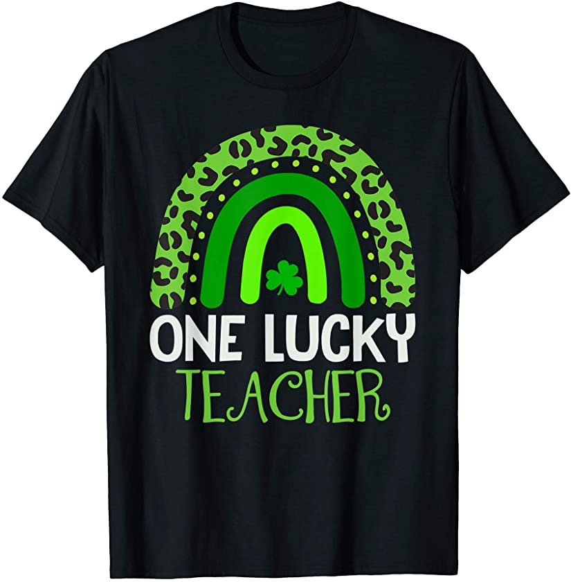 Teacher Boho Rainbow Leopard Patrick’s Day One Lucky Teacher T-Shirt