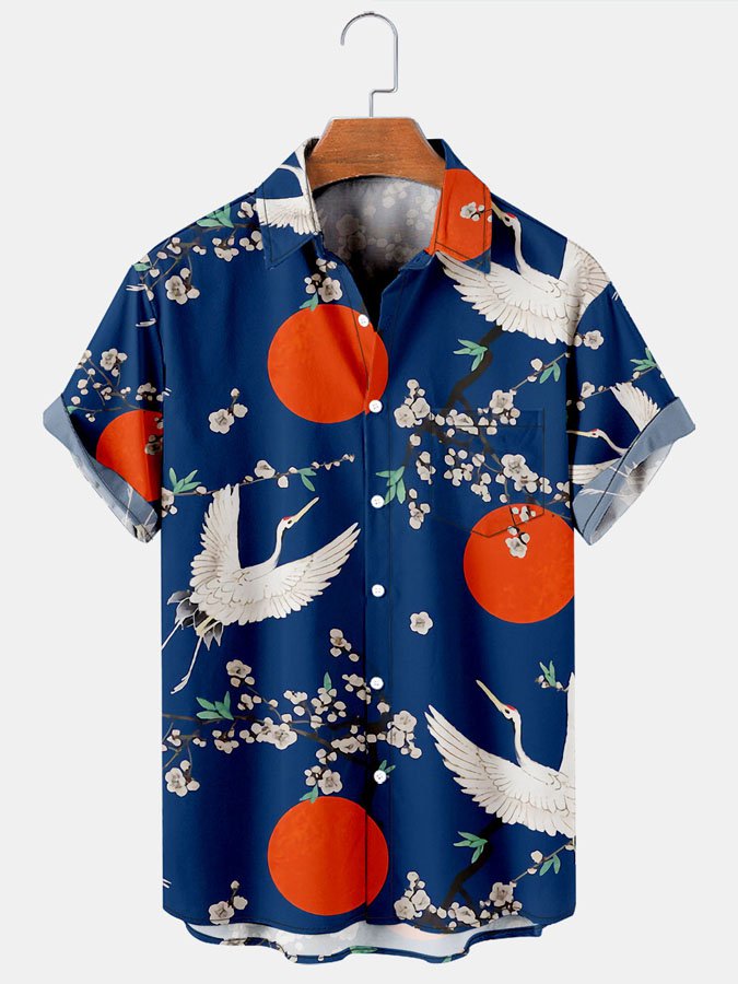 Japanese Crane Print Short Sleeve Hawaii Shirt Ha39129