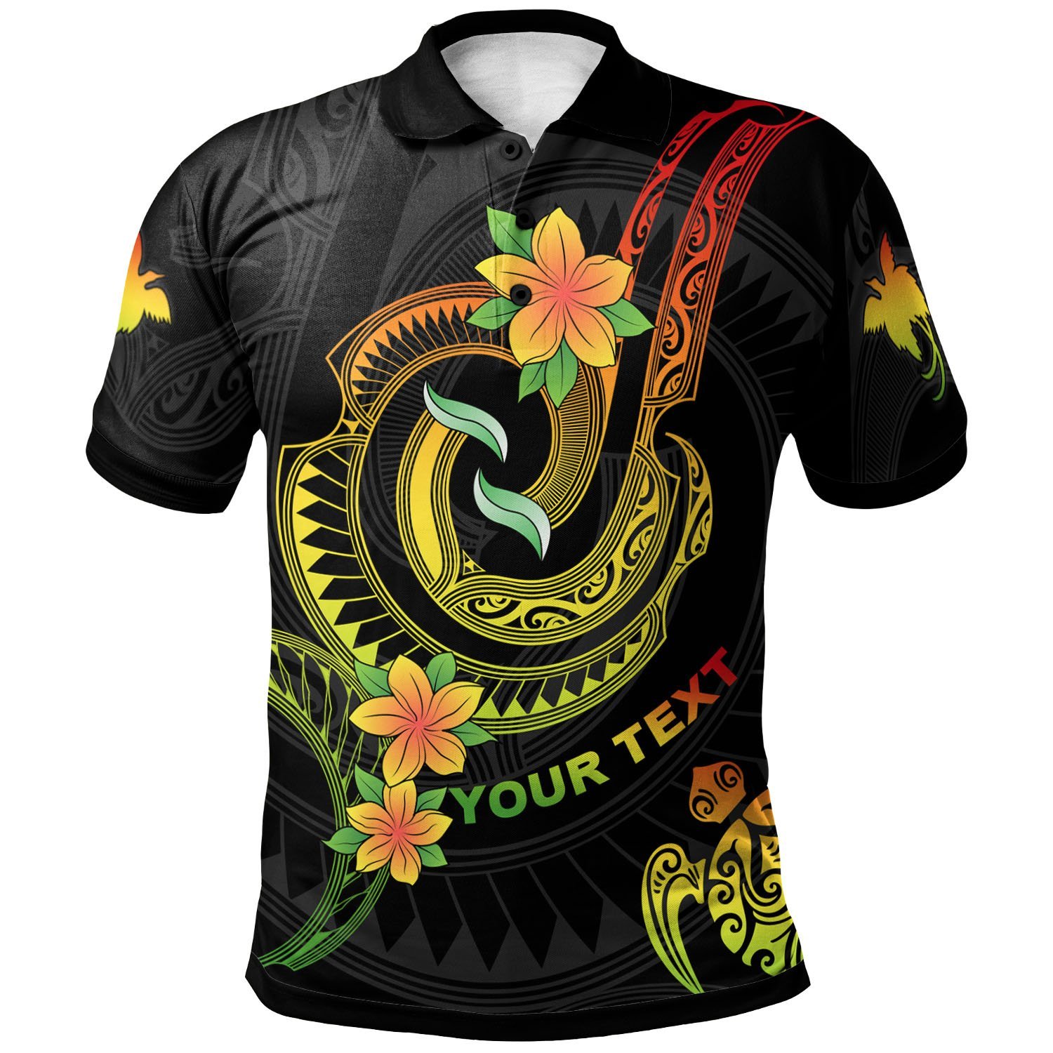 Papua New Guinea Custom Personalised Polo Shirt – Reggae Plumeria Flowers with Spiral Patterns – BN26