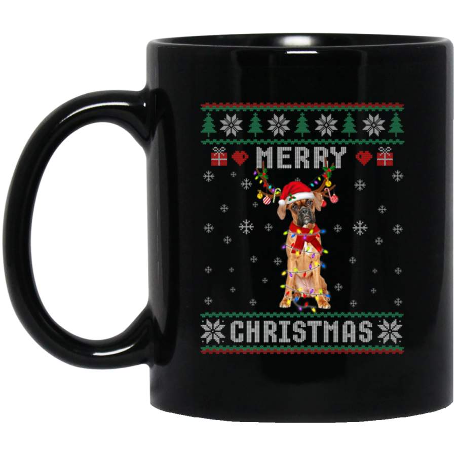 Boxer Reindeer Ugly Christmas Dog Gift 11 oz 15 oz Mug (2) Black