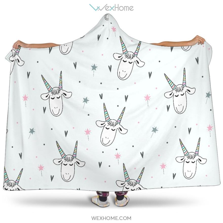 Cute Goat Design Pattern Hooded Blanket