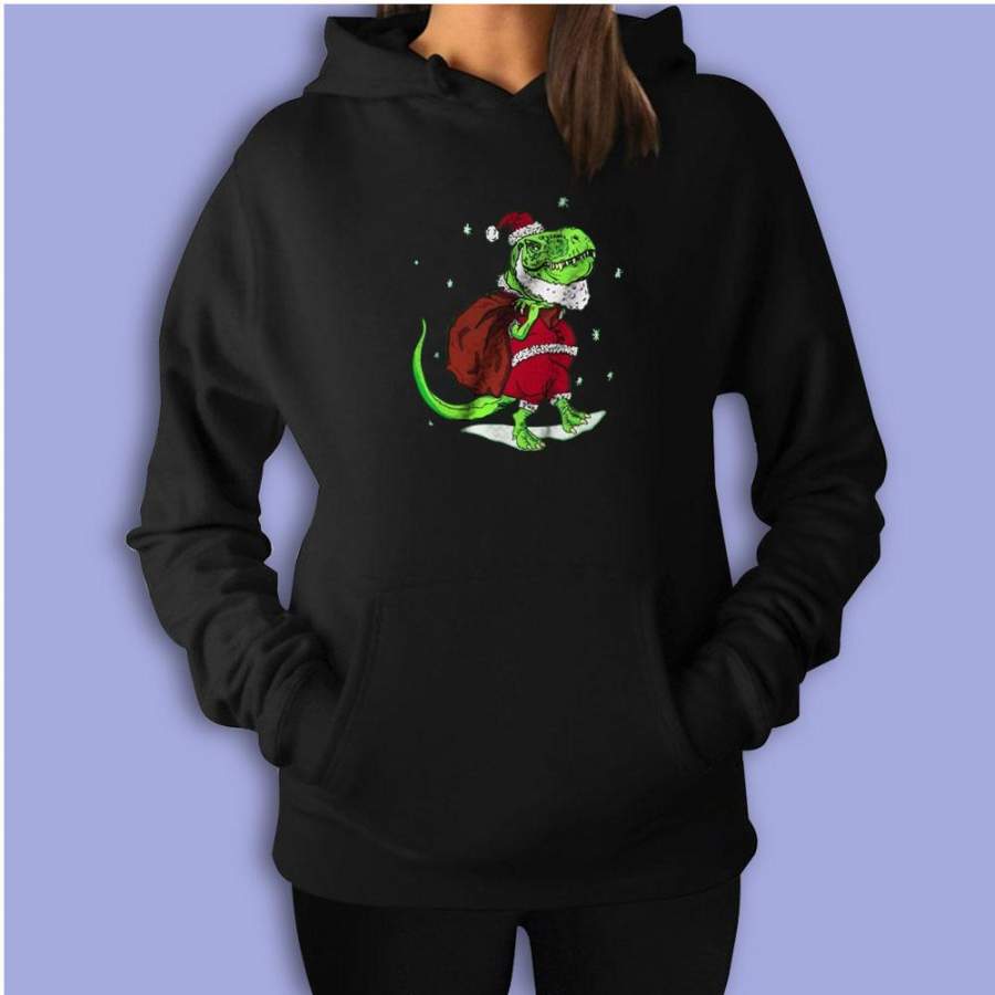 T Rex Christmas Santa Clause Women’S Hoodie