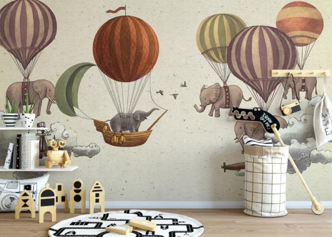 3D Hand Painted Balloon Elephant Wall Mural Wallpaper 96