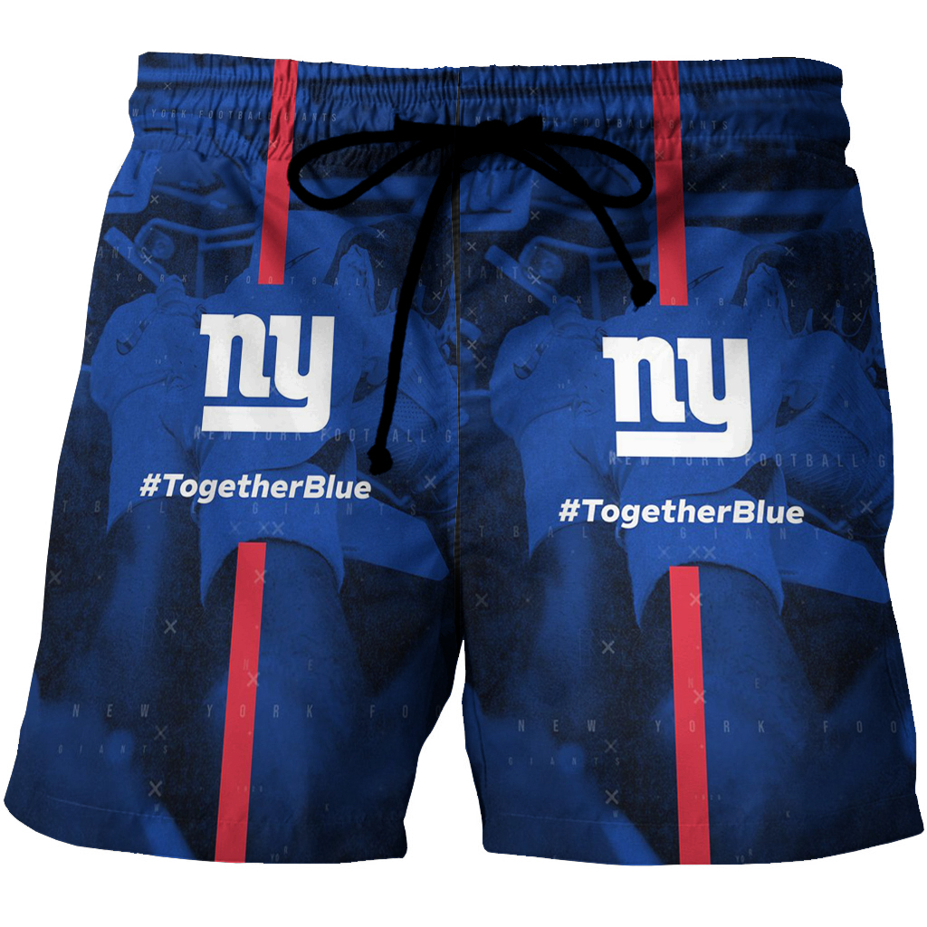 New York Giants Together Blue 3D All Over Print Summer Beach Hawaiian Short