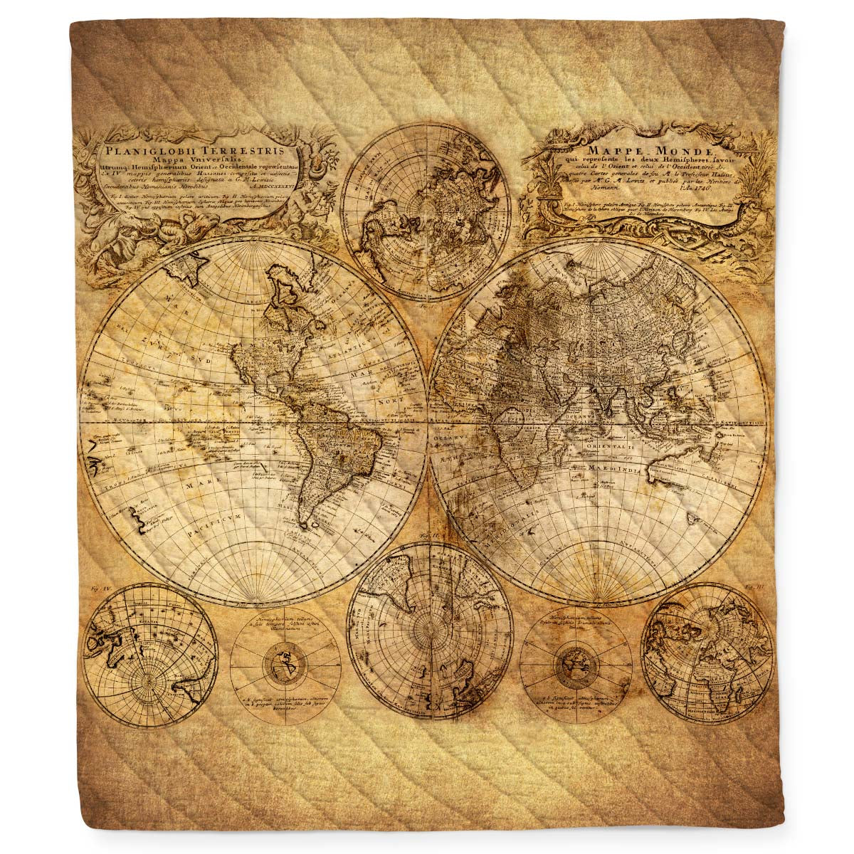 1733 Vintage Old World Map Quilt Blanket