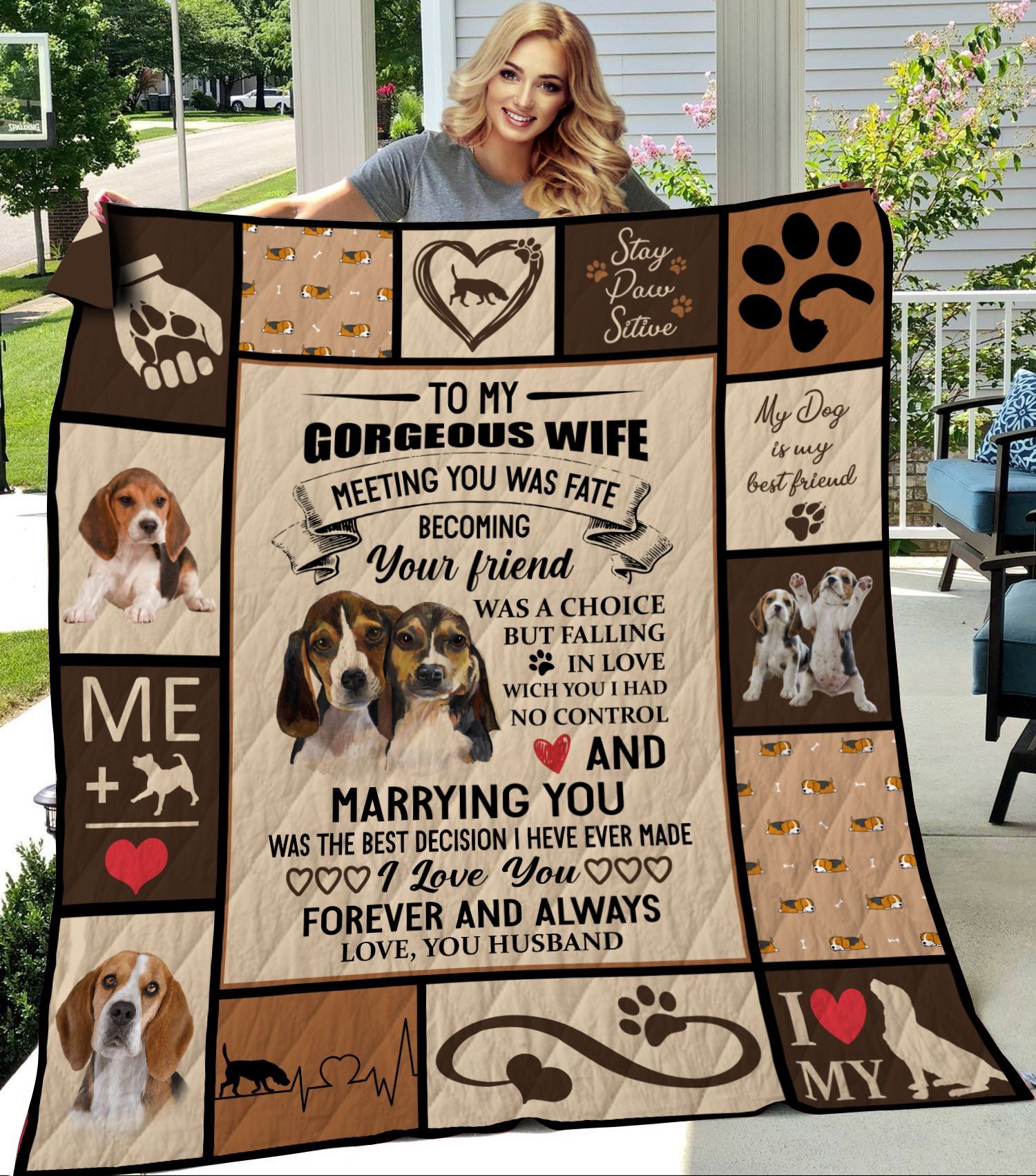 To My Gorgeous Wife Beagle Quilt Blanket Ba