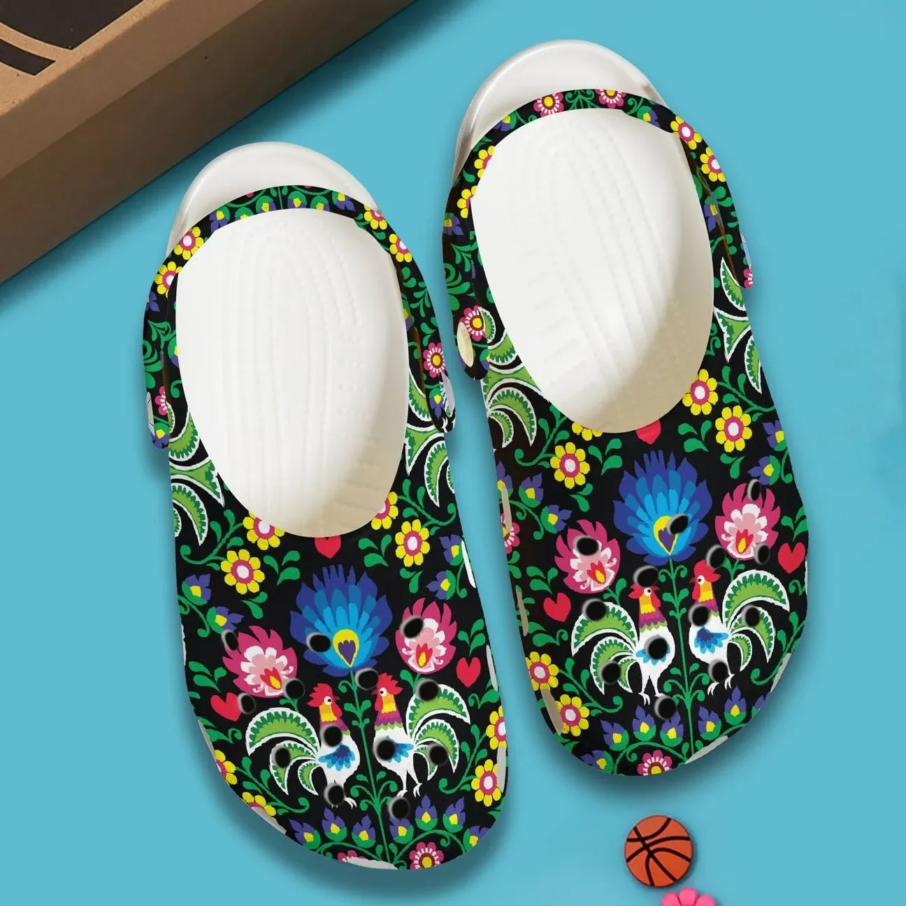 chicken print crocs