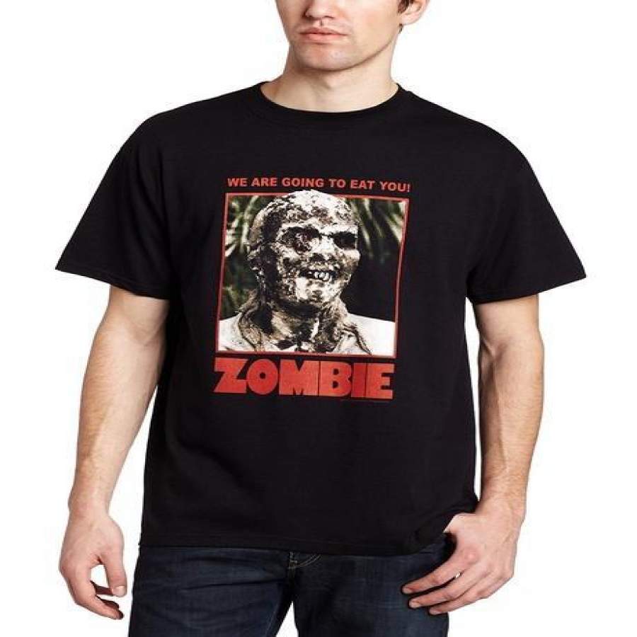 Cotton Men’s Zombie Full Color Poster  Casual Short Sleeve Men’s Black  T-shirt