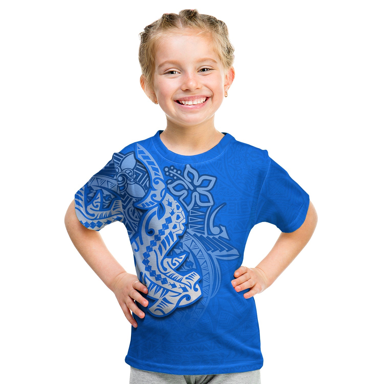 (Custom Personalised) Hammerhead Shark T Shirt Kid Polynesian Blue Style Lt6