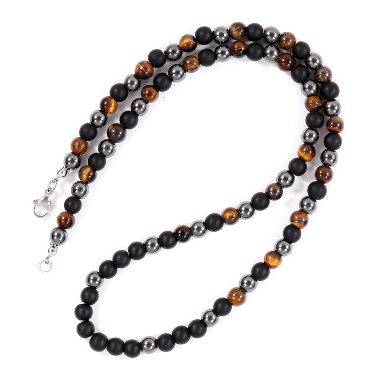 2022 New Trendy Round Men Necklace Simple Fashion 6mm Tiger Eye Hematite Stone Bead Necklace For Men Jewelry Gift alx