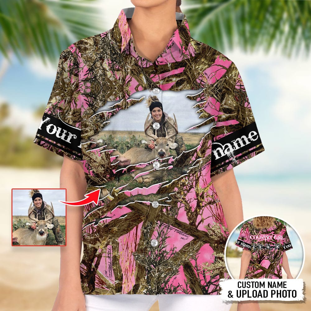 Upload Photo Pink Camouflage Hawaiian Shirt Ha28121