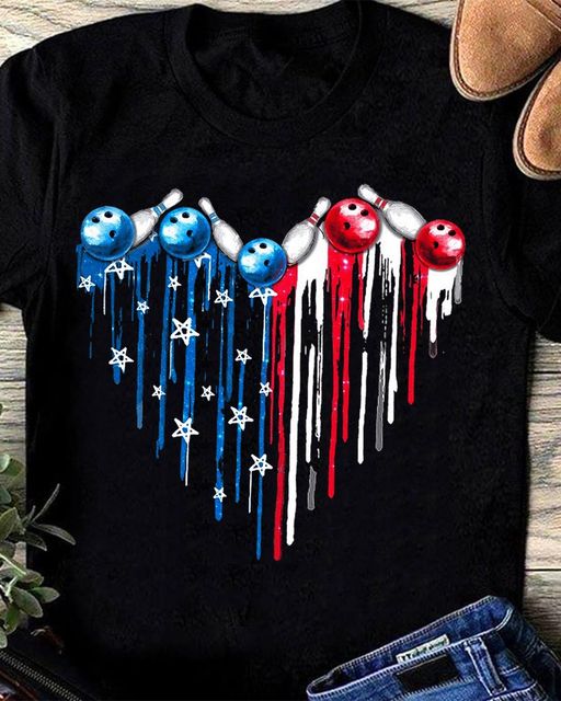 American Usa Flag Heart Dripping Bowling Gift Standard/Premium T-Shirt