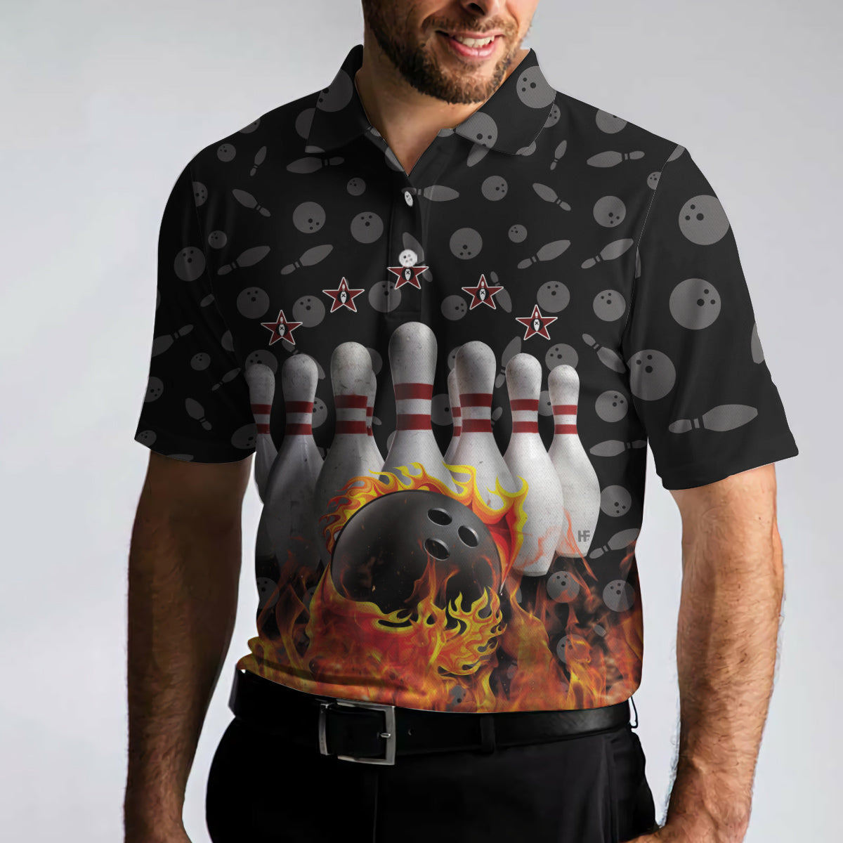 Bowling Skull Flame Custom Polo Shirt, Personalized Skull Bowling Polo Style Shirt, Bowling Gift Idea