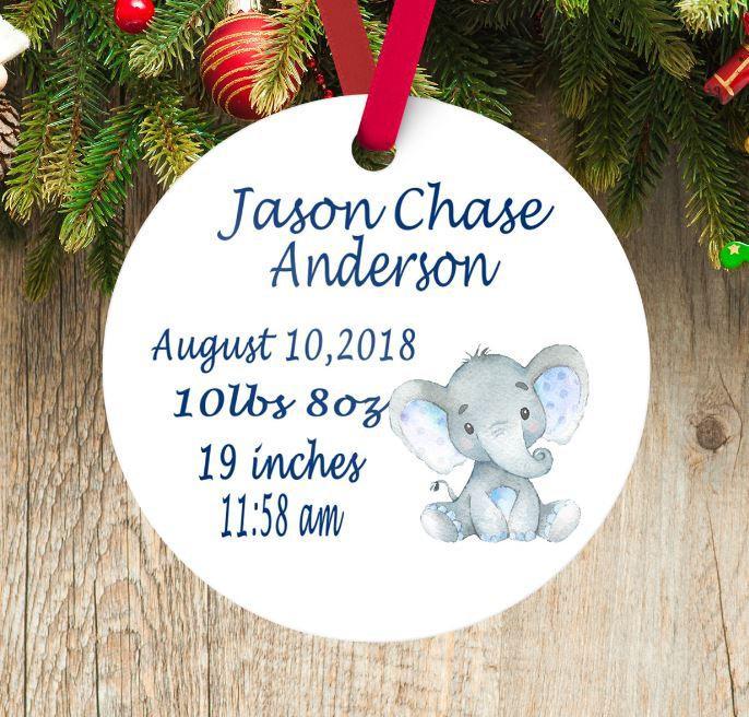 Baby Christmas Ornament Elephant Personalized Baby Boy 1St First Birth Announcement Baby Shower Gift New Baby Holiday Ornament 112