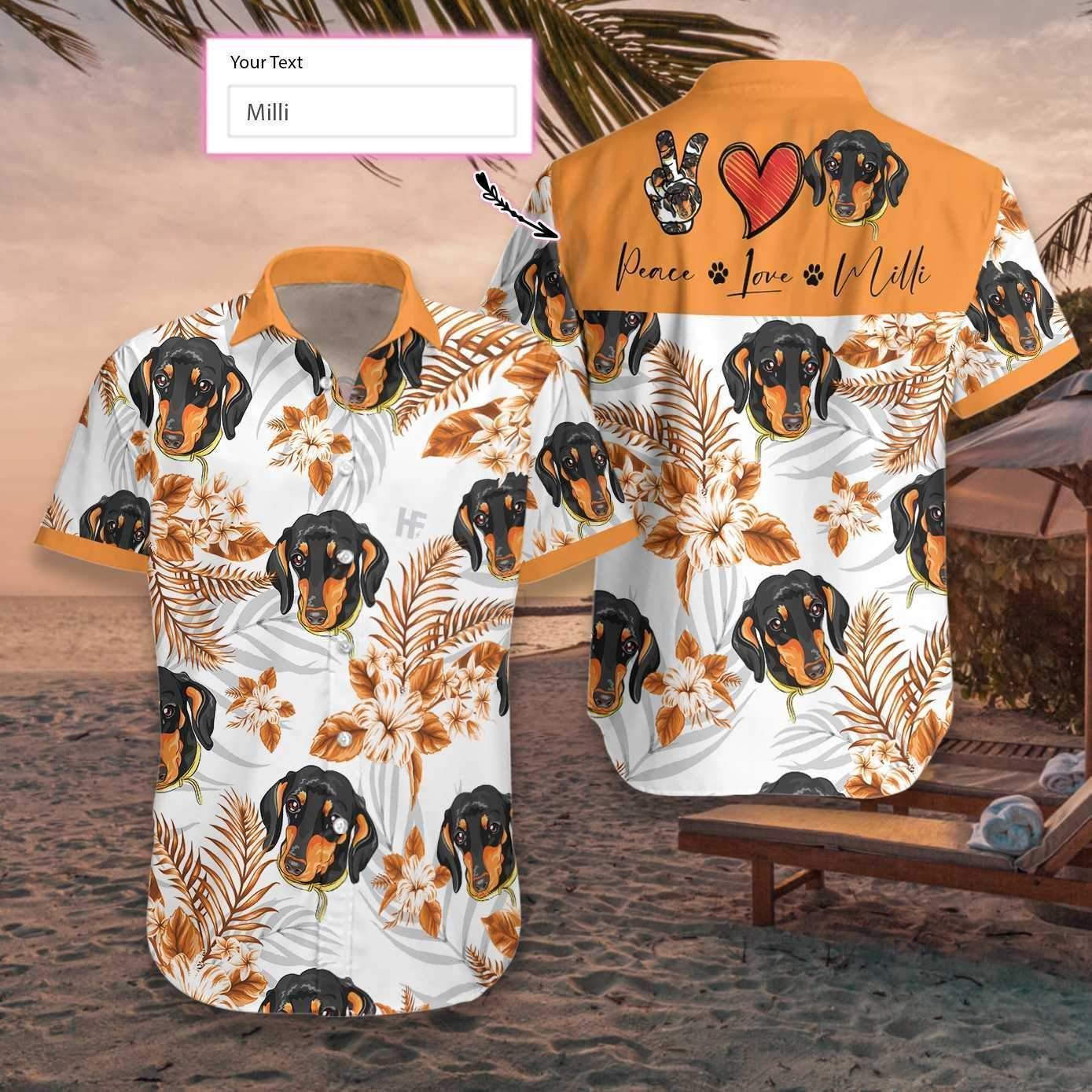 Check Out This Awesome Personalized Peace Love Dachshund Custom Hawaii Shirt Ha36495